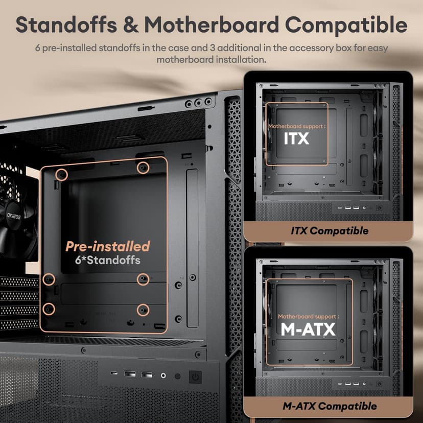 Genuine Walnut Wood Micro ATX Case, MATX PC Case with 4 × 120mm 3 Pin Non-PWM Case Fans Pre-Installed, Temper Glass Side Panel, with Type-C, Black, Cypress 3 Wood