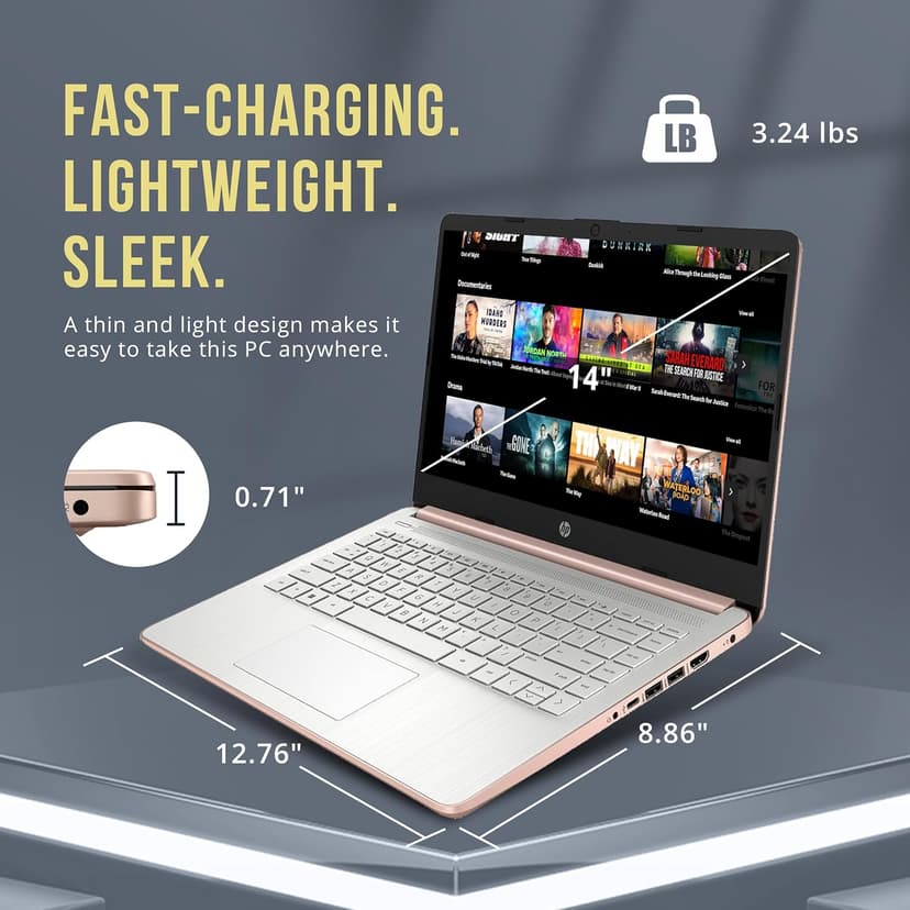 HP Stream 14" HD BrightView Laptop, Intel Celeron N4120, 16GB RAM, 416GB Storage (128GB eMMC + 288GB Docking Station Set), Intel UHD Graphics, 720p Camera, Wi-Fi, 1 Year Office 365, Win 11 S, Gold
