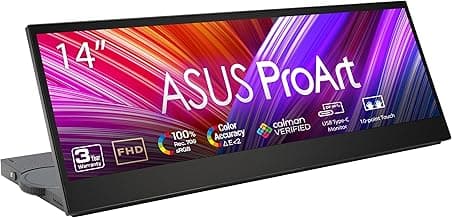 ASUS ProArt Display 14” Portable Touch Screen (PA147CDV) - 32:9 (1920 x 550), IPS, 100% sRGB, Color Accuracy ΔE < 2, Calman Verified, USB-C, Control Panel, MPP2.0 Pen Support, Adobe Suite Shortcut