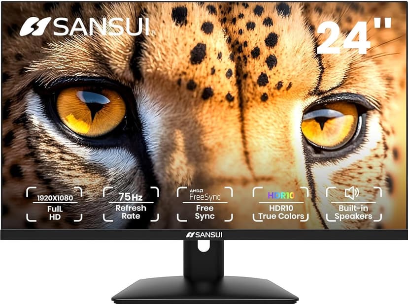 SANSUI 24 inch Monitor, Display Port Monitor IPS FHD 1080P 75Hz, Computer Monitor with Built-in Speakers, PC with HDMI,VGA,DP Ports/Eye Care/Ergonomic Tilt/HDR10 ES-24x5A
