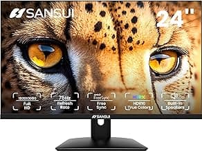 SANSUI 24 inch Monitor, Display Port Monitor IPS FHD 1080P 75Hz, Computer Monitor with Built-in Speakers, PC with HDMI,VGA,DP Ports/Eye Care/Ergonomic Tilt/HDR10 ES-24x5A