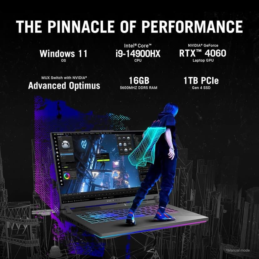 ASUS ROG Strix G16 Gaming Laptop, 16” Nebula Display 16:10 QHD 240Hz, GeForce RTX 4060, Intel® Core™ i9-14900HX, 16GB DDR5-5600, 1TB PCIe SSD, Wi-Fi 6E, Windows 11, G614JVR-ES94