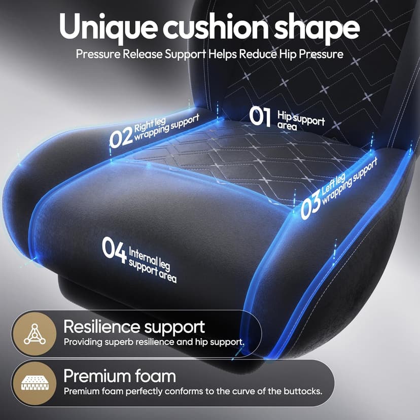 Dowinx Fabric Gaming Chair with Heated Massage Lumbar Support, Computer Game Chairs for Adults, Big and Tall Gamer Chair with Pocket Spring Cushion and Footrest, Recliner Gaming Chairs for Adult,Black