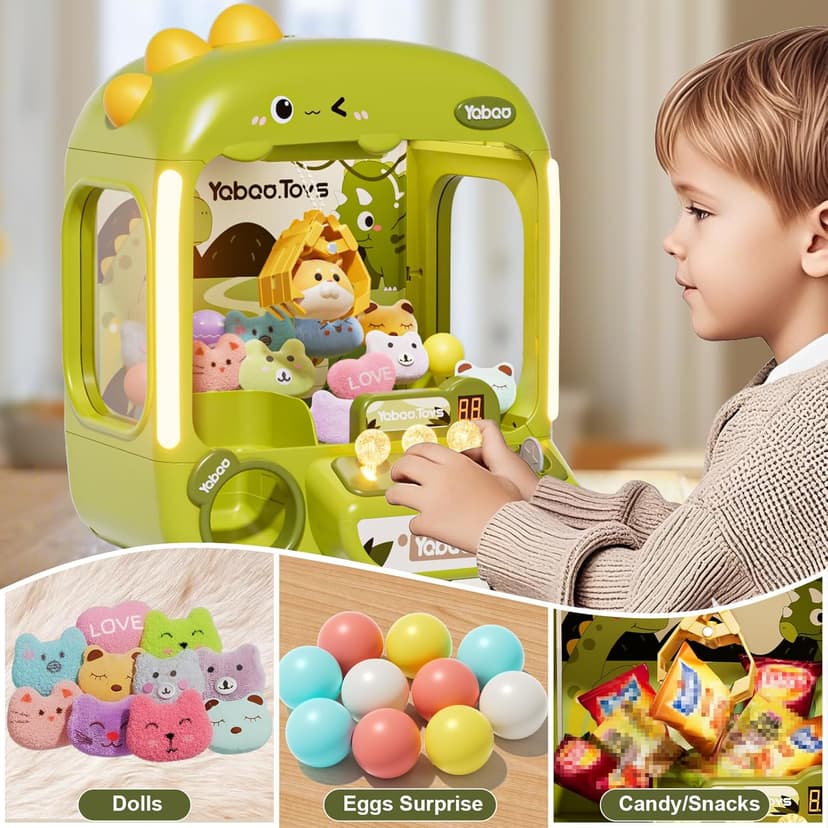 64 PCS Large Claw Machine for Kids Dinosaur,Vending Machine Toys with Sound Lights,Candy and Prize Electronic Dispenser Game Ages 3-4 4-8,Birthday Party Gift for 3 4 5 6 Year Old Boys Girls