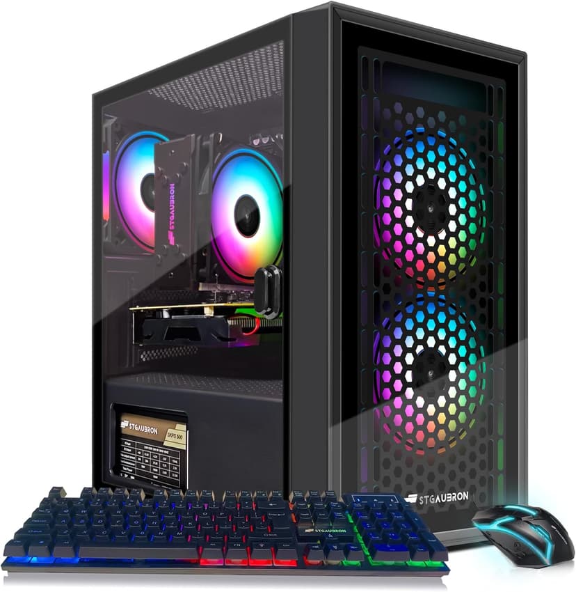 STGAubron Gaming PC Computer Desktop, Radeon RX 560 4G, Intel i7 Xeon E5 up to 3.0GHz, 16GB RAM, 512GB SSD, WiFi, BT 5.0, RGB Fan x3, Windows 10 Home for Gamer, Streaming
