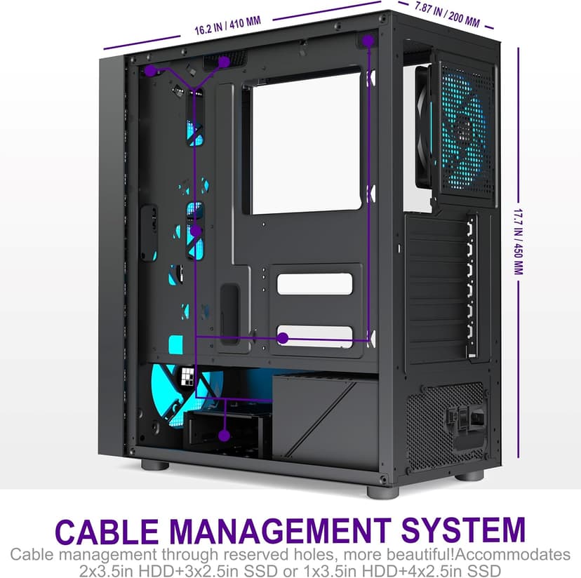K11 PC Case - Pre-Installed with 4 PWM ARGB Fans, ATX Mid-Tower Gaming Case, Hinged Tempered Glass, Black, FOIFKIN (Black, K11)