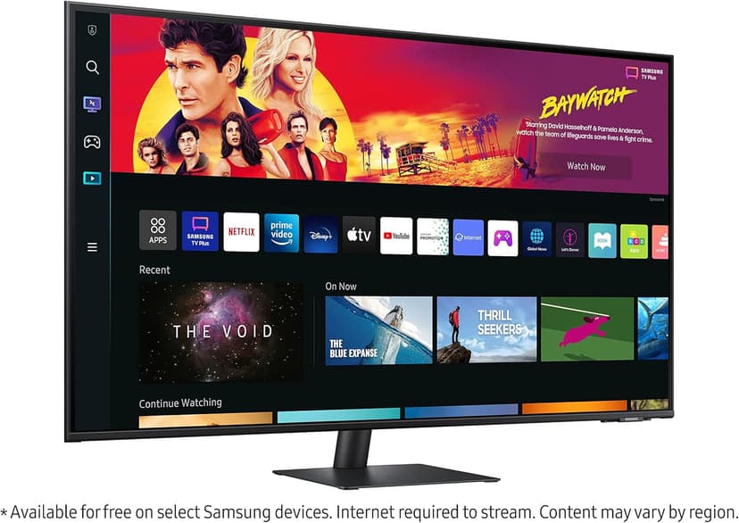 SAMSUNG 43" M70B Series 4K UHD USB-C Smart Monitor & Streaming TV, 4ms, 60Hz, HDR10, Wireless Display, Gaming and IoT Hubs, Alexa Built-in, 2022, LS43BM702UNXZA, Black