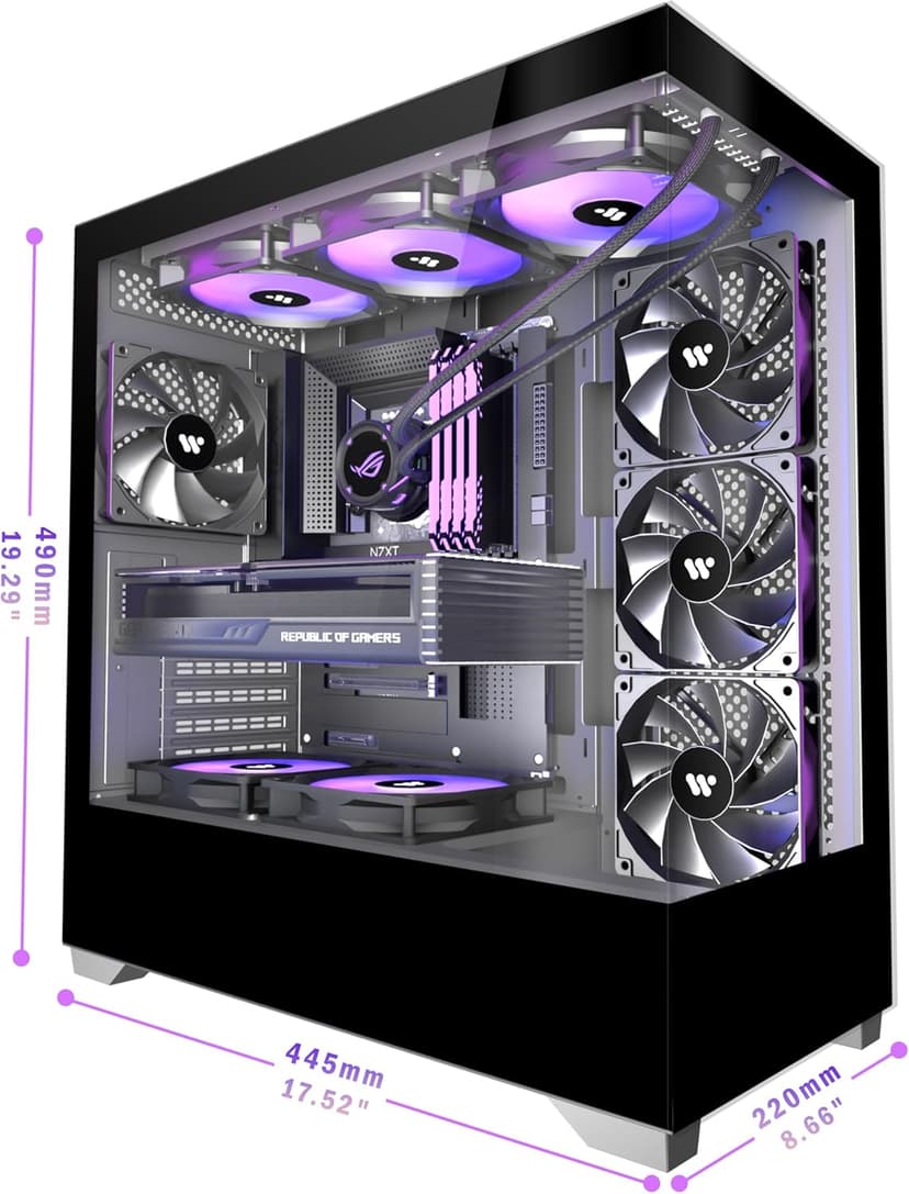 KEDIERS PC CASE ATX 4 Fans Pre-Installed, Type-C Mid Tower Computer Case with Full-View Dual Tempered Glass, Gaming PC Case,Black,P4