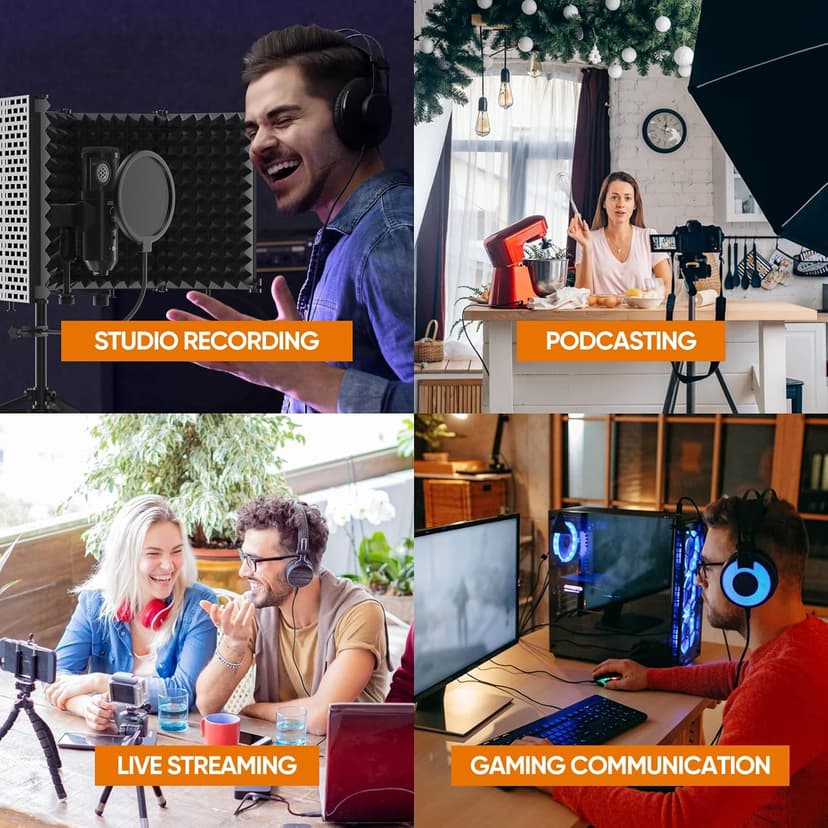 Studio Recording Microphone Isolation Shield with Pop Filter and Metal Tripod Stand, Studio Mic to PC Laptop Smartphone, Music Microphone for Recording Singing Podcasting