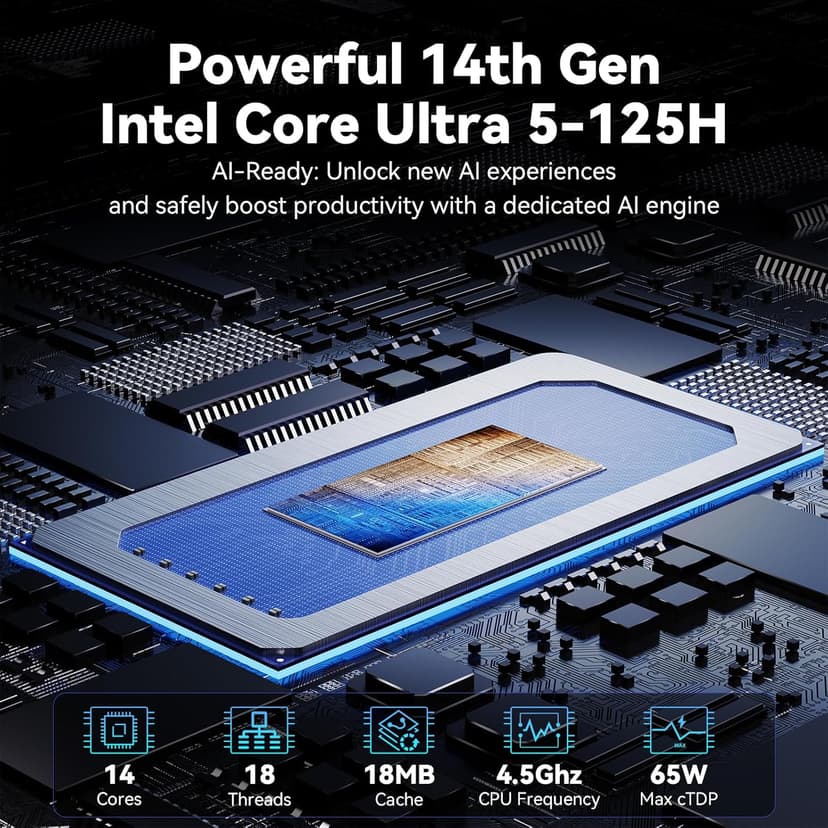 GEEKOM IT1 Mega AI Mini PC with Dual LAN,Intel Core Ultra 5 125H (14C/18T,Up to 4.5Ghz),32GB DDR5 5600 RAM 1TB M.2 NVMe SSD Mini Computer,ARC GPU Mini Desktop/AI NPU/WiFi 7/BT5.4/8K/USB4.0/Windows 11