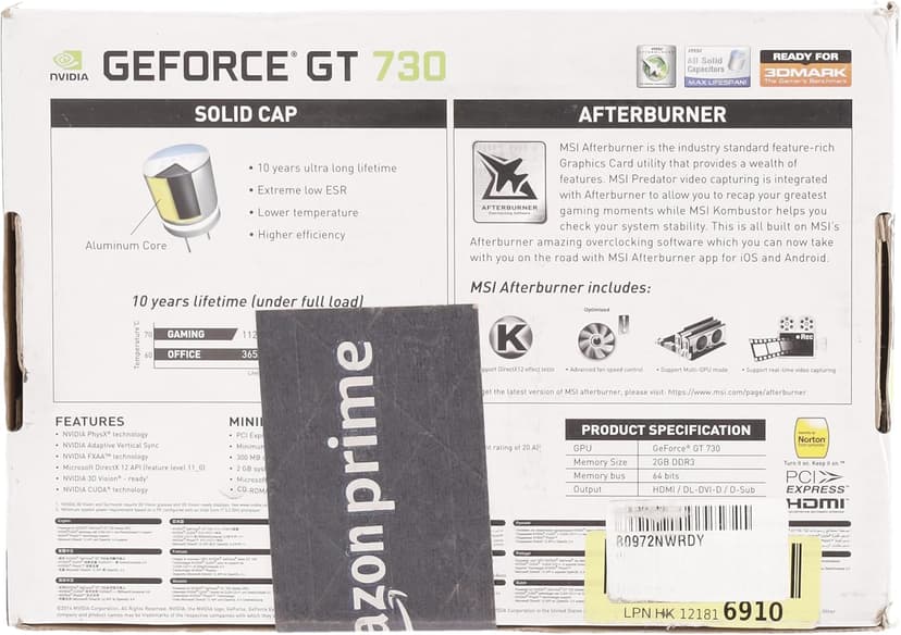 MSI N730K-2GD3H/LPV1 NVIDIA GeForce GT 730 2 GB GDDR3