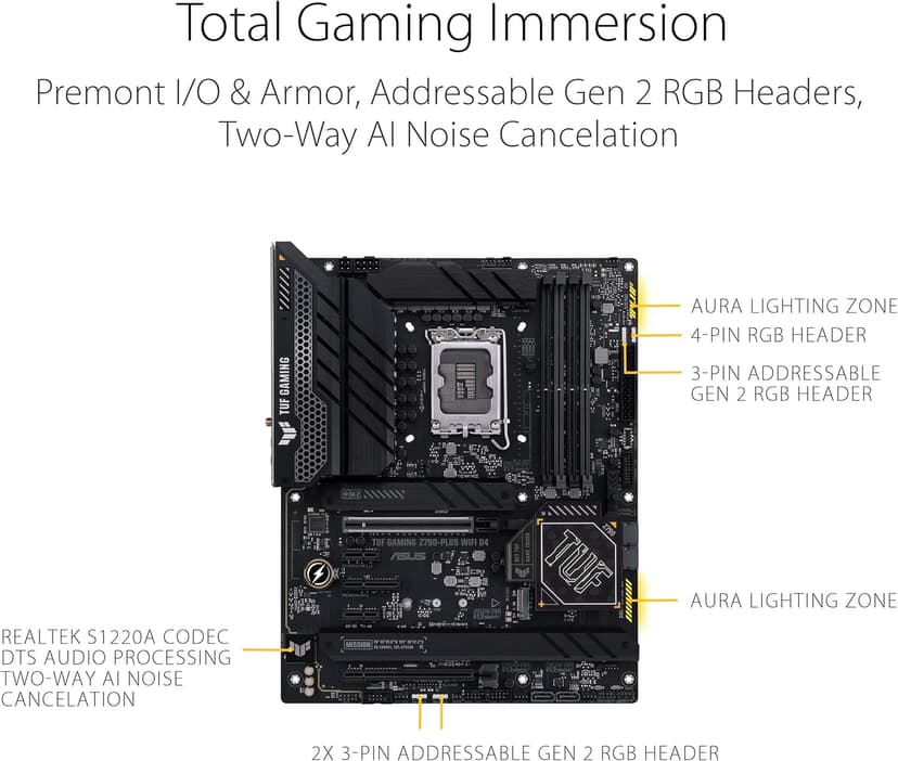 ASUS TUF Gaming Z790-Plus WiFi D4 LGA 1700(Intel 14th,12th&13th Gen) ATX Gaming Motherboard(PCIe 5.0, DDR4,4xM.2 Slots,16+1 DrMOS, WiFi 6,2.5Gb LAN, Front USB 3.2 Gen 2 Type-C, Thunderbolt 4/USB4)