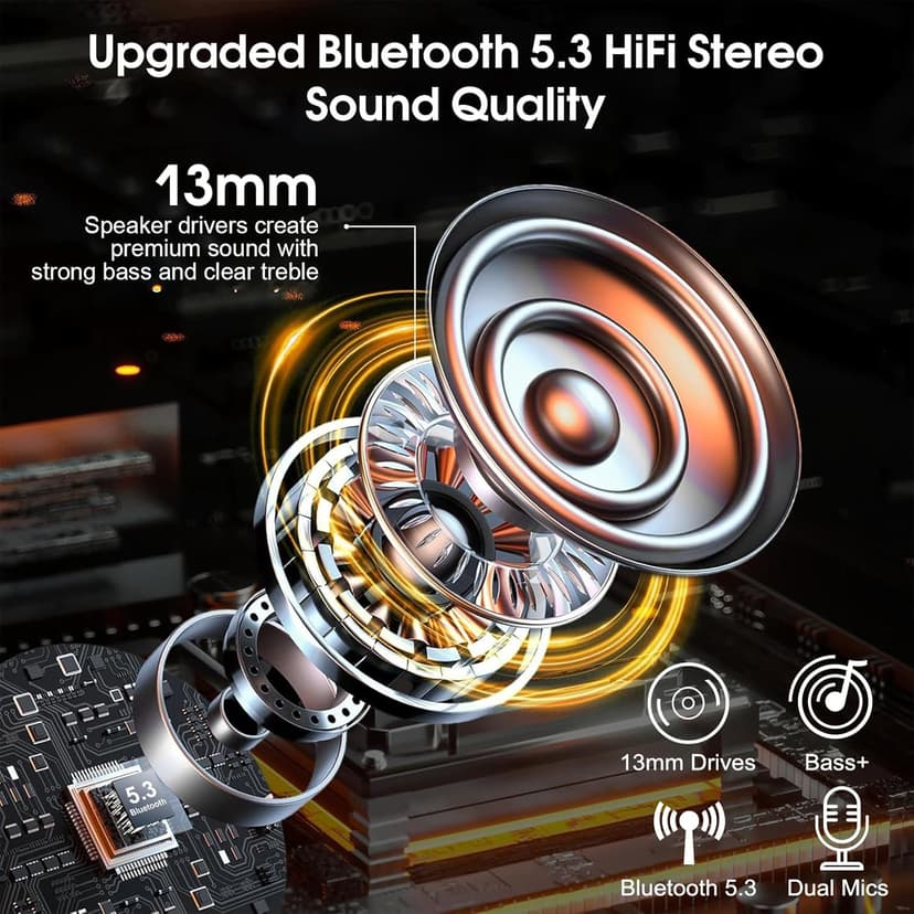 Bluetooth Headset V5.3, Wireless Headset with ENC Noise Canceling Mic, 120Hrs Talk Single-Ear Bluetooth Earpiece, LED Display, IP7 Waterproof Hand-Free Earphone for Business/Trucker/Driver