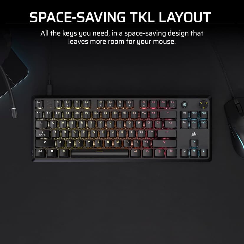 Corsair K70 CORE TKL RGB Tenkeyless Mechanical Wired Gaming Keyboard – Pre-Lubed MLX Red v2 Linear Switches, SOCD, ABS Double-Shot Keycaps, Sound Dampening, 1000Hz Polling, QWERTY NA – Black