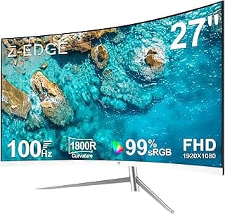 Z-Edge 27-inch Curved Gaming Monitor, Full HD 1080P 1920x1080 LED Backlight Monitor, with 100Hz Refresh Rate and Eye-Care Technology, 178° Wide View Angle, VGA+HDMI