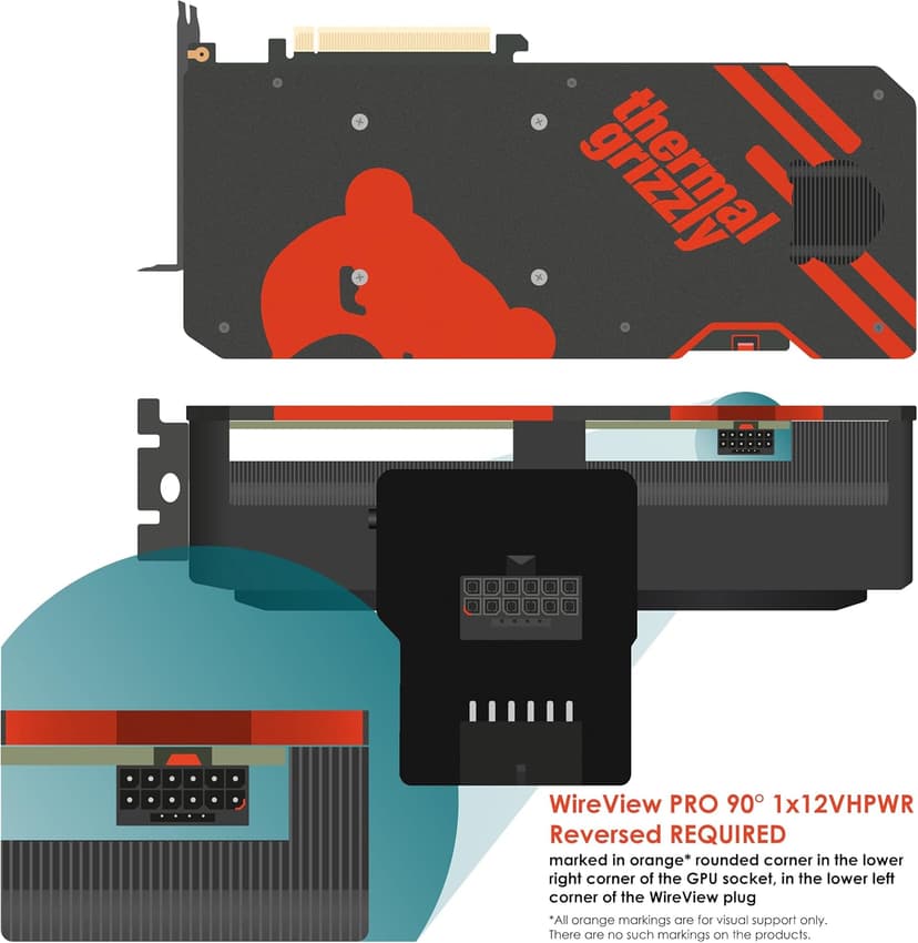 Thermal Grizzly WireView Pro GPU 90° - 1x12VHPWR 90° Reversed - Advanced Power Meter for Graphics Cards - OLED Display - Temperature Sensors - Monitoring Tool - Made in Germany