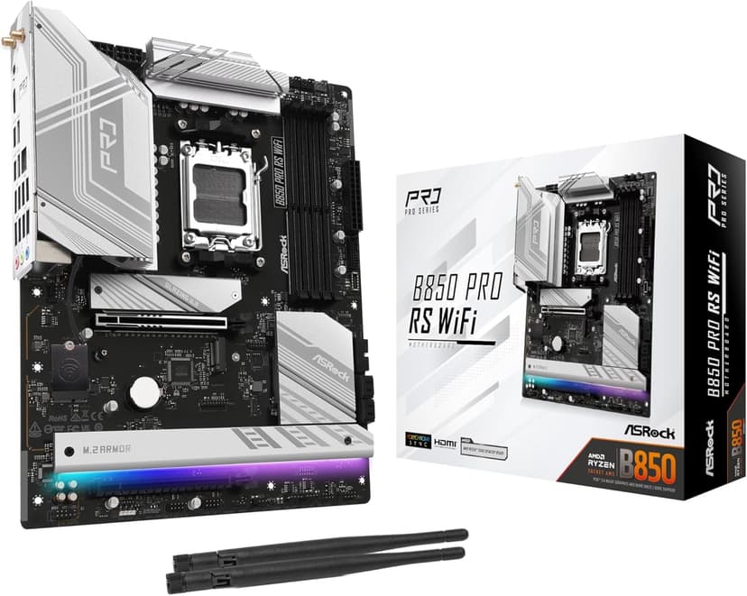 ASRock AMD B850 Pro RS WiFi 6E Socket AM5 Ryzen 9000/8000/7000 Series DDR5 up to 8000+ (OC) MHz 256GB ATX Motherboard M.2 SATA3 6.0 Gb/s PCIe 5.0 BIOS Flashback 2.5G LAN