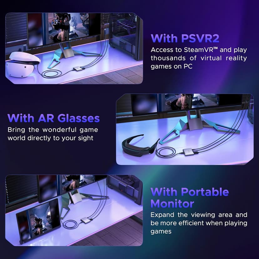 Warrky PSVR2 PC Adapter, PSVR2 Accessories [Aluminum Shell, Nylon-Braided Cable] Compatible with PSVR2, AR Glasses, Portable Monitor, DP 1.4 Cable&15W Power Supply Included