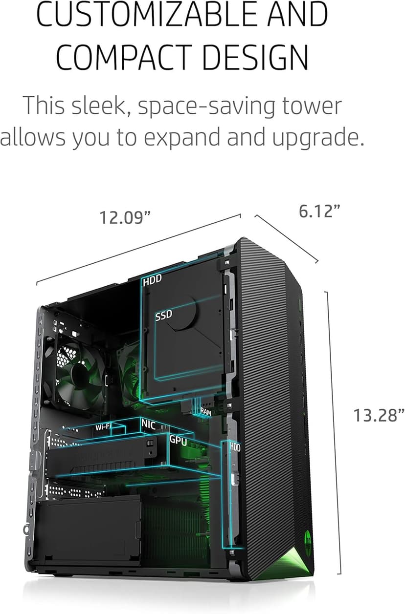 HP Pavilion Gaming Desktop, NVIDIA GeForce GTX 1650 SUPER, Intel Core i3-10100, 8 GB DDR4 RAM, 256 GB PCIe NVMe SSD, Windows 11, USB Mouse and Keyboard, Compact Tower Design (TG01-1022, 2020)