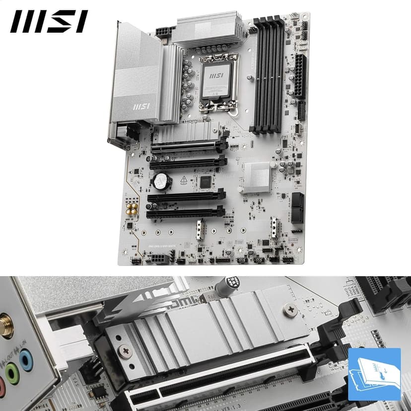 MSI PRO Z890-S WiFi White Motherboard, ATX - Supports Intel Core Ultra Processors (Series 2), LGA 1851 - DDR5 Memory Boost (8600+ MT/s OC), PCIe 5.0 x16 & 4.0 x16, M.2 Gen5, Wi-Fi 7, 2.5G LAN