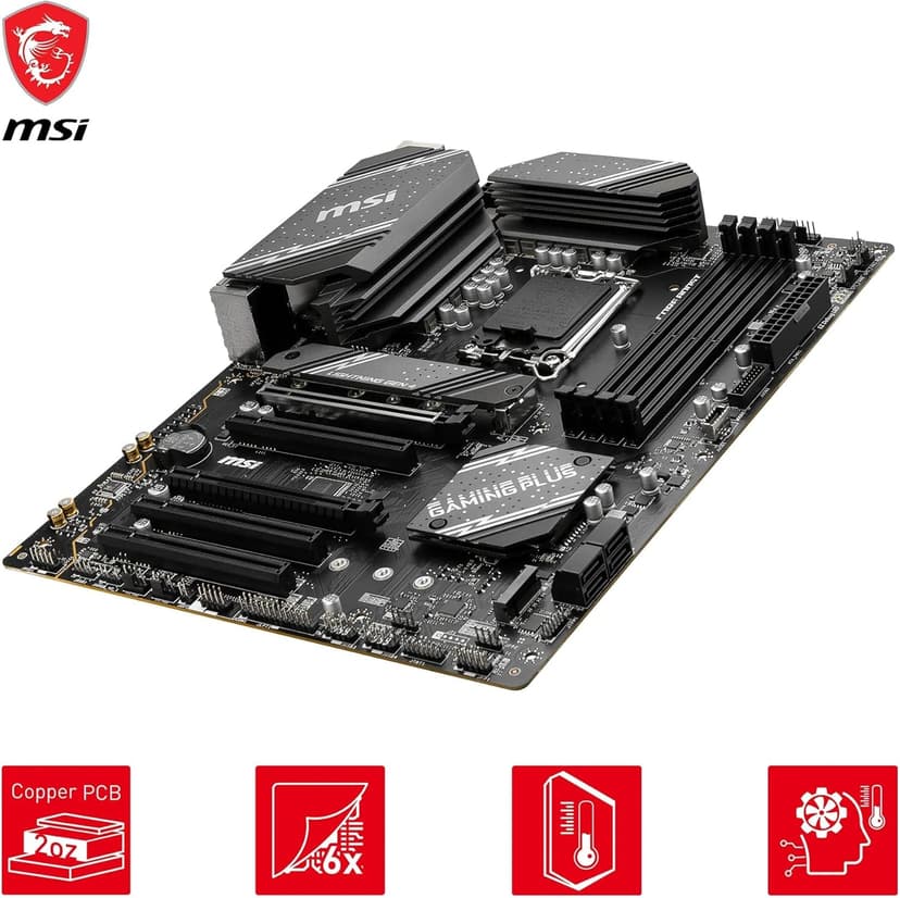 MSI B760 Gaming Plus WiFi V1 Motherboard, ATX - Supports Intel 14th, 13th & 12th Gen Core Processors, LGA 1700 - DDR5 Memory Boost 6800+MHz/OC, 2 x PCIe 4.0 x16, 2 x M.2 Gen4, 2.5G LAN, Wi-Fi 6E