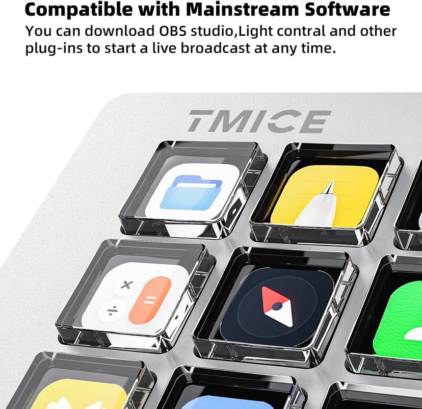TMICE Stream Controller - Live Production Controller with 15 Customizable LCD Keys and Adjustable Stand, Trigger Actions in OBS Studio, Streamlabs, Twitch, YouTube and More, Works with PC/Mac