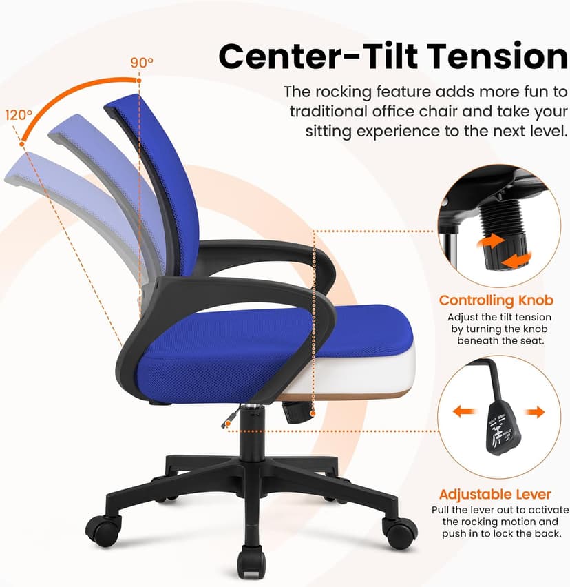 Yaheetech Office Computer Desk Chair Swivel Rolling, Cute Task Chair Ergonomic Conference Room, Mesh Work Study Chair Basic Comfy Desktop Chair with Wheels Arms, Blue