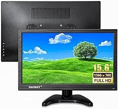 15.6 Inch Small HDMI Monitor, 1366x768 Resolution Security CCTV Monitor with HDMI BNC VGA AV USB Ports, Built-in Speakers LED Monitors for PC, Laptop and Computer for Home Office Warehouse