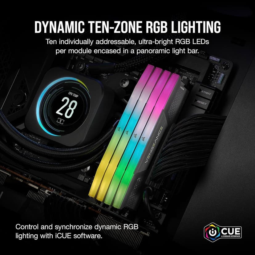 CORSAIR Vengeance RGB DDR5 RAM 64GB (2x32GB) 6000MHz CL38-44-44-96 1.35V AMD Expo Intel XMP 3.0 Desktop Computer Memory – Gray (CMH64GX5M2B6000Z38)