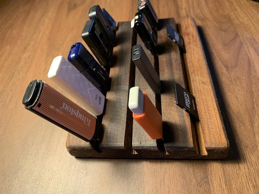 SD Card Holder for Desktop Display - USB Thumb Drive Stand Handmade from Beautiful Walnut - Gift Idea for Photographers, Videographers, & Tech Professionals