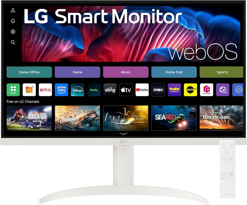 LG 27SR75U-W 27 inch 4K UHD (3840x2160) IPS HDR10 USB Type-C 65W PD Smart Monitor webOS 23 AirPlay Screen Share Bluetooth ThinQ App Built-in Speaker HDMI White