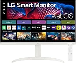 LG 27SR75U-W 27 inch 4K UHD (3840x2160) IPS HDR10 USB Type-C 65W PD Smart Monitor webOS 23 AirPlay Screen Share Bluetooth ThinQ App Built-in Speaker HDMI White