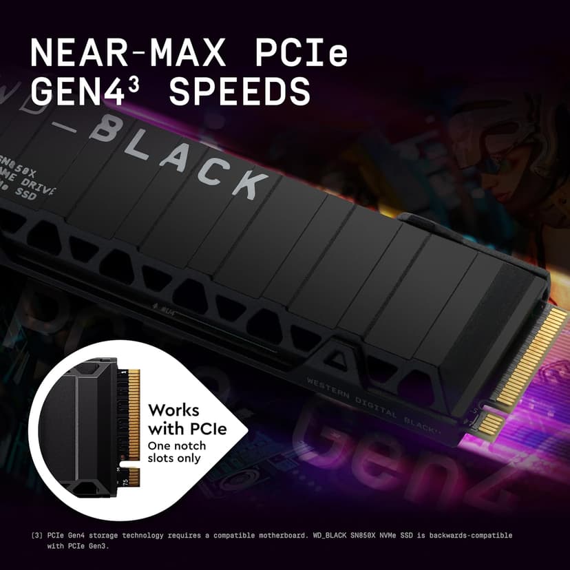 WD_BLACK 2TB SN850X NVMe Internal Gaming SSD Solid State Drive with Heatsink - Works with Playstation 5, Gen4 PCIe, M.2 2280, Up to 7,300 MB/s - WDS200T2XHE