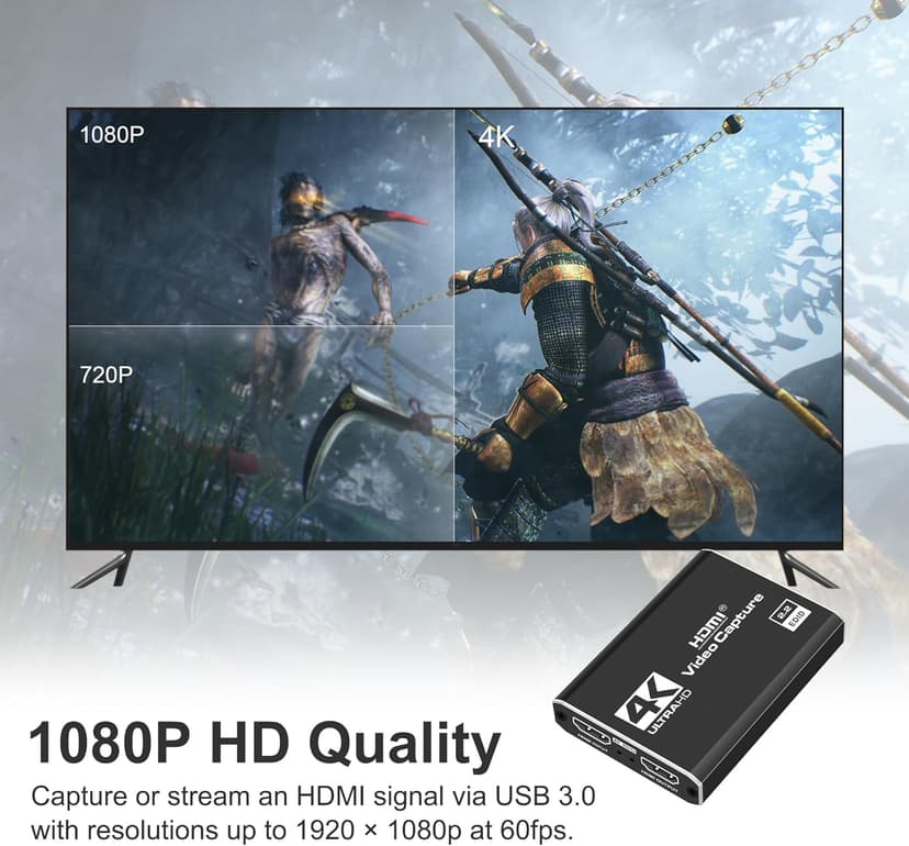 4K HDMI Capture Card for Streaming, Full HD 1080P 60FPS USB Cam Link Game Audio Video Capture Card Nintendo Switch/PS5/3ds/Xbox/PS4 (Black)