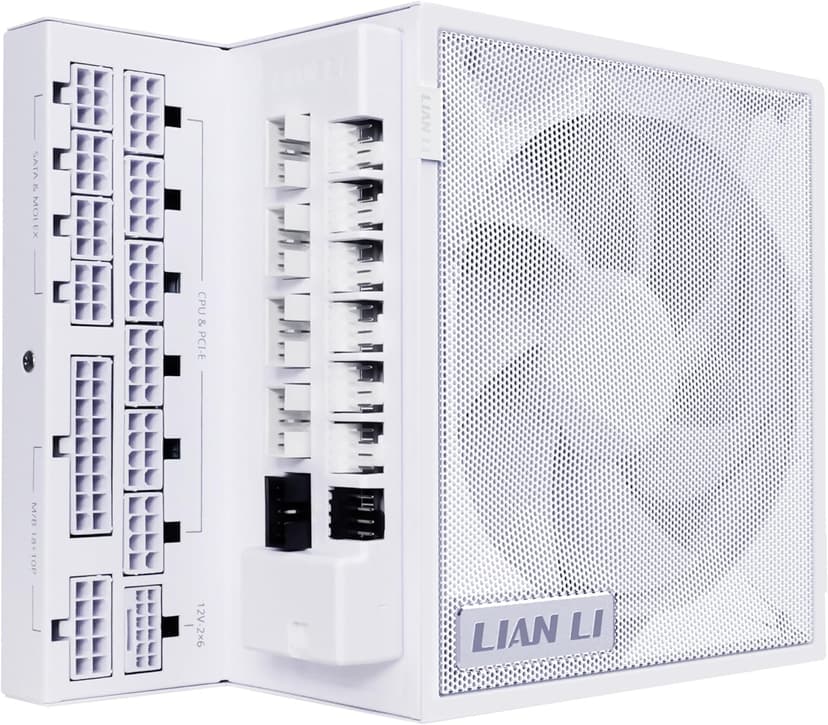 Lian Li Edge Serie - 1000W Full Modular Power Supply (Fan USB Hub Included) - Gold - ATX 3.1 - PCIE 5.1 Support - 12V-2x6 Connector - L-Shape Design for Dual Chamber Case - White (EG1000G.WH)