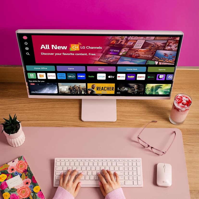 LG 27SR5BF-P 27-inch FHD (1920x1080) Smart Monitor with Streaming TV, webOS, Wireless Keyboard, Mouse, HDR10, IPS Display, webOS, Speaker, ThinQ App, Remote Control, Pink