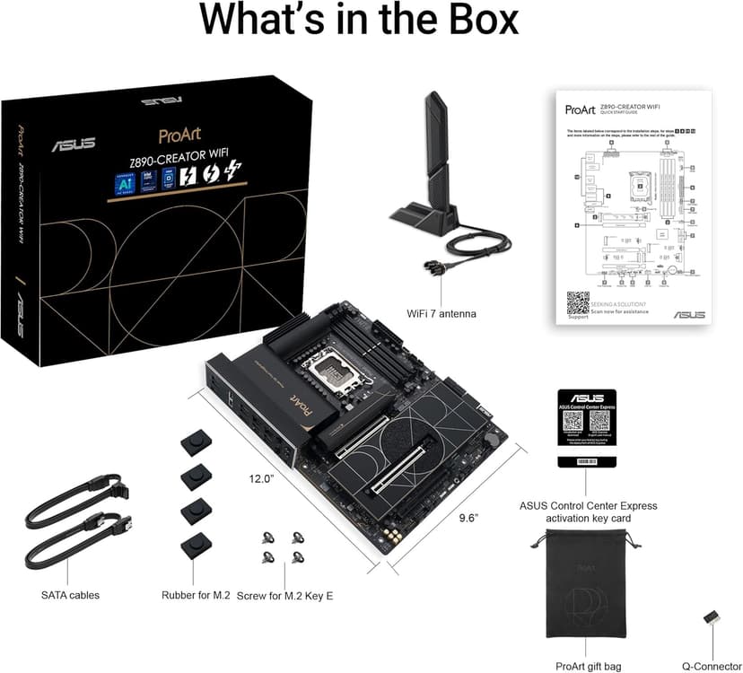 ASUS ProArt Z890-CREATOR WIFI Z890 LGA 1851 ATX Motherboard, Intel® Core™ Ultra Processor Series 2 Ready, 16+2+1+2 stages, PCIe® 5.0, DDR5, Thunderbolt™ 5 Type-C®, 10+2.5 Gb LAN, WiFi 7, 5x M.2, AI OC