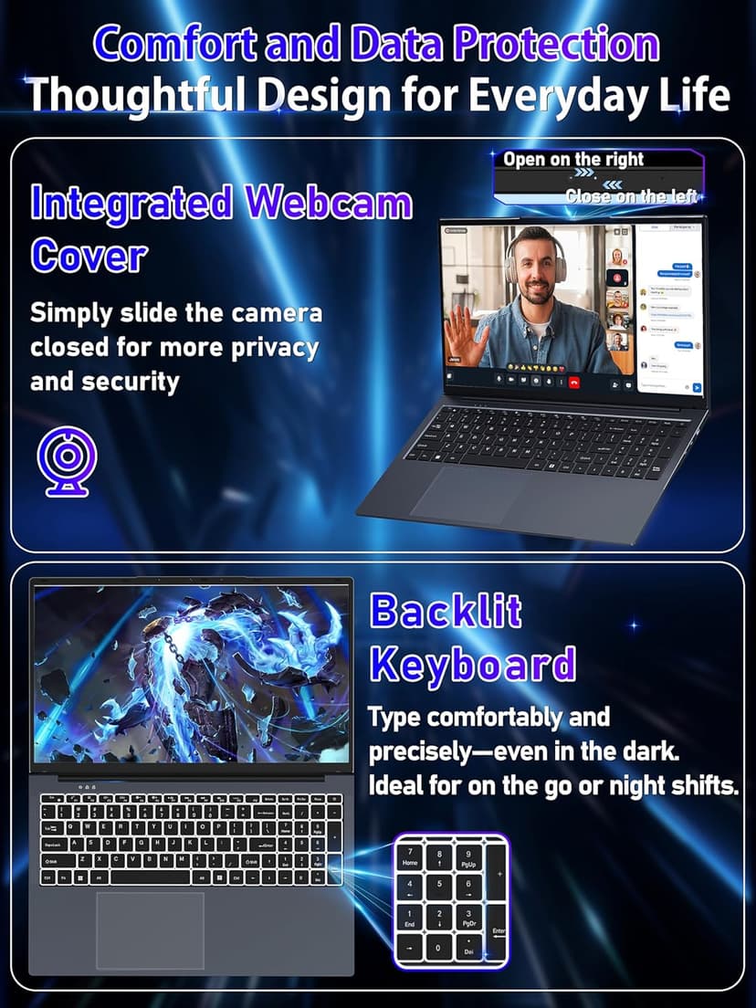 【Office 2024 / Win11 Pro】 17.3-inch Laptop, in tel N150 CPU(Up to 3.6GHz) 16GB RAM 512 GB NVMe SSD,FHD IPS Display, Backlit Keyboard, 6000mAh Battery, HDMI, USB 3.0, Type-C, Wi-Fi (16G+512GB)