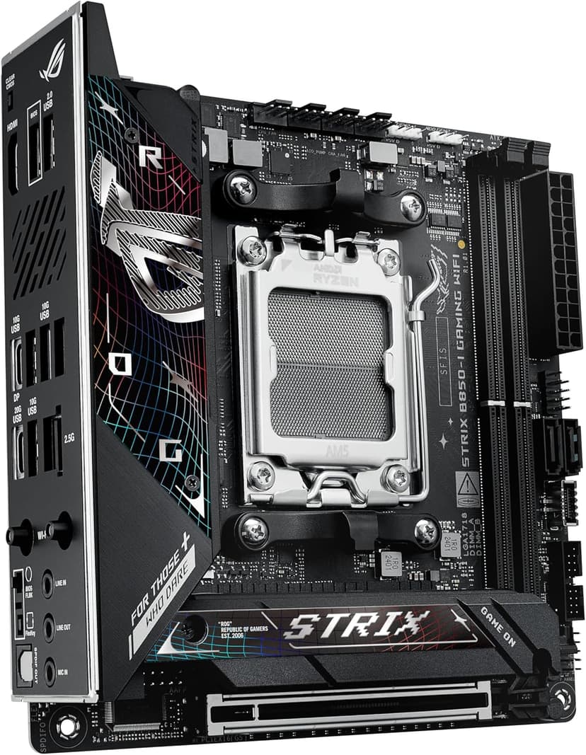 ASUS ROG Strix B850-I Gaming WiFi AMD AM5 B850 Mini-ITX mITX Motherboard 10+2+1 Stages, DDR5, 2.5G LAN, WiFi 7, 2X M.2, PCIe® 5.0 x16, USB 20Gbps Type-C®, AI Overclocking, AI Networking II, Aura Sync