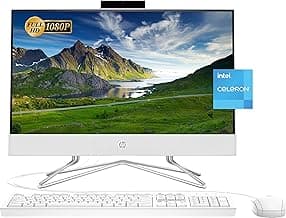 HP 2022 All-in-One Desktop, 21.5" FHD Display, Intel Celeron J4025 Processor, 16GB RAM, 512GB PCIe SSD, Webcam, HDMI, RJ-45, Wired Keyboard&Mouse, WiFi, Windows 11 Home, White
