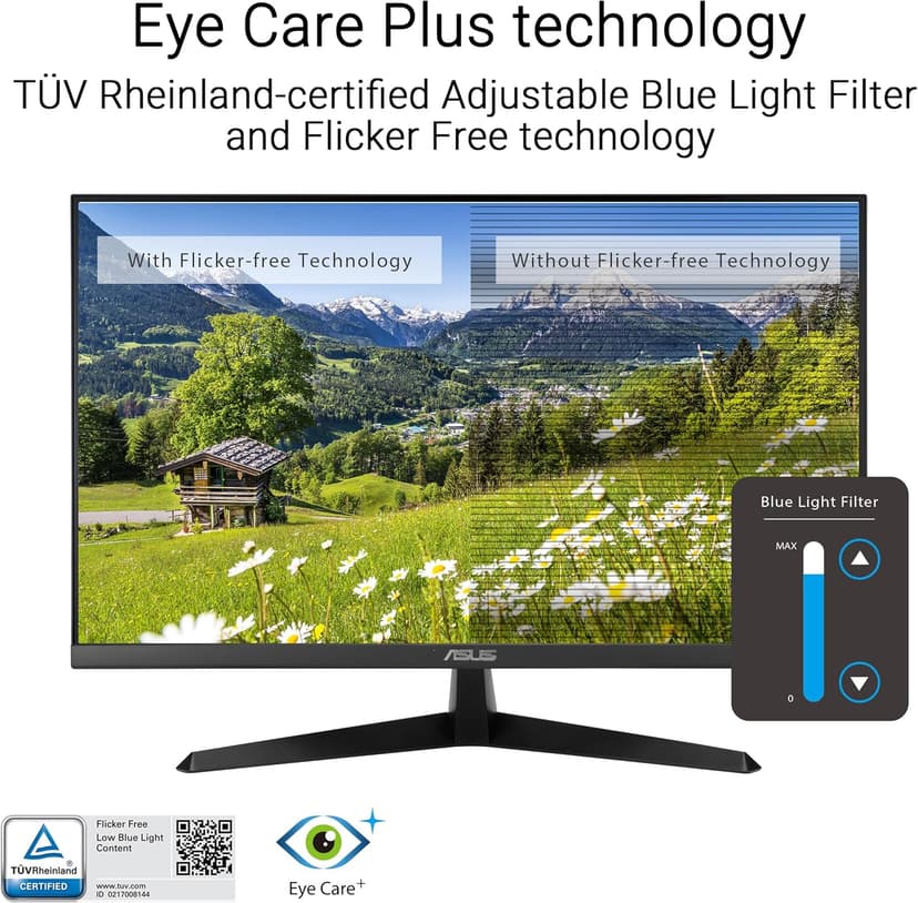 ASUS 27” 4K Eye Care Monitor (VY27UQ) - UHD (3840 x 2160), IPS, HDR10, Adaptive Sync, Eye Care Plus, Display Port, HDMI, Speaker, DisplayWidget, Blue Light Filter, Flicker Free, 3yr Warranty