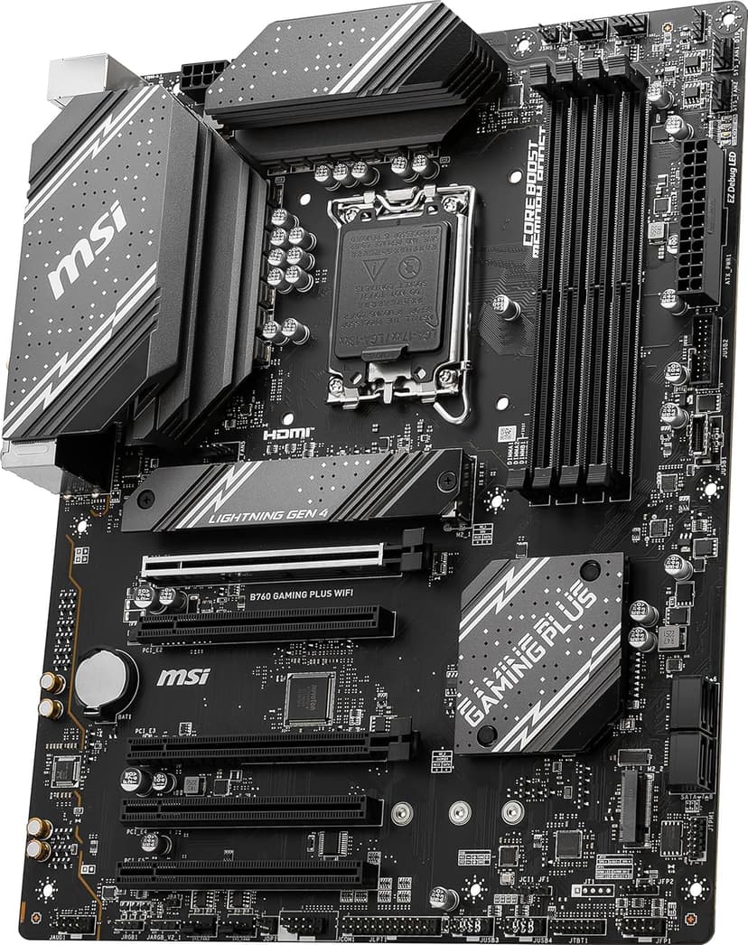 msi B760 Gaming Plus WiFi Gaming Motherboard (Supports 12th/13th/14th Gen Intel Processors, LGA 1700, DDR5, PCIe 4.0, M.2, 2.5Gbps LAN, USB 3.2 Gen2, HDMI/DP, Wi-Fi 6E, Bluetooth 5.3, ATX)