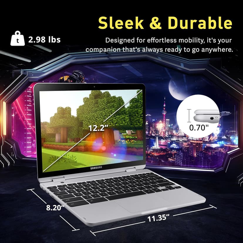 Samsung 12.2" FHD 2-in-1 Touchscreen Chromebook Plus Laptop for Business&Students, Intel Dual-Core, 4GB RAM, 224GB Storage(64GB eMMC+160GB Docking Station Set), Stylus Pen, Wireless Mouse, Silver
