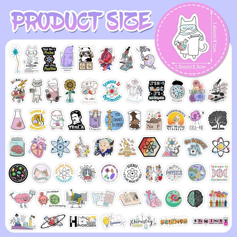 100Pcs Glow in The Dark Funny Natural Science Lab Stickers for Water Bottle, Physics Chemistry Biology Lab Vinyl Laptop Decals, Adults Teachers Students Waterproof Phone Case Skateboard Luggage Decor