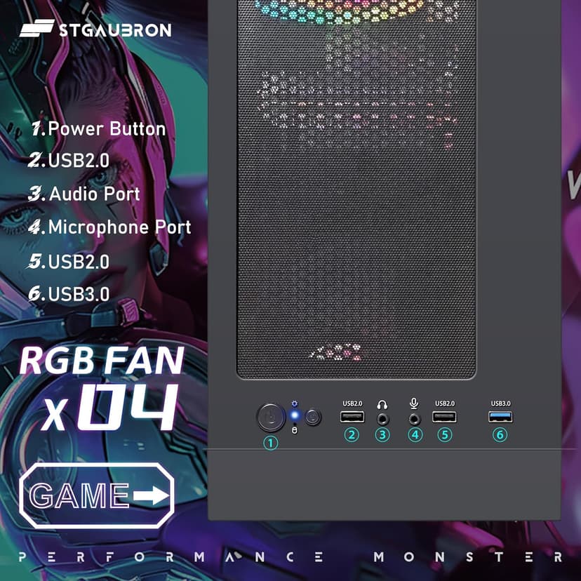 STGAubron Gaming PC Computer Desktop, Intel Core i7 up to 3.9G, Radeon RX 590 8G, 32G RAM, 1T SSD, 600M WiFi, BT 5.0, RGB Fan x 4, Windows 10 Home