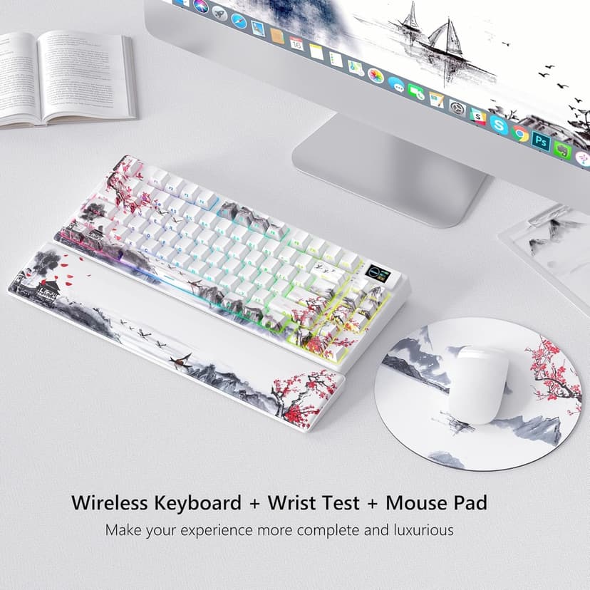 Womier 75% Keyboard with Color Multimedia Screen Wireless Gaming Mechanical Keyboard, Theme 3-Modes Hot Swappable Key Board w/Wrist Rest,SK80 PRO Gasket RGB Custom for Mac/Win,Red Plum