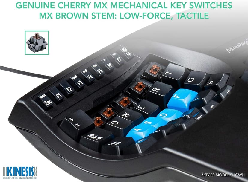 Kinesis Advantage2 Ergonomic Keyboard (KB600), Black top case, Cherry MX Brown Switches, QWERTY keycaps