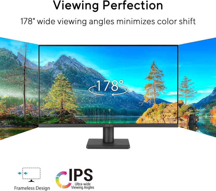 ASUS 24” 1080P Eye Care Monitor (VA249QG) - IPS, Full HD, 99% sRGB, Frameless, 120Hz, Adaptive-Sync, 1ms, Speakers, HDMI, DisplayPort, VGA, Low Blue Light, Flicker Free, Wall Mountable, 3 yr Warranty