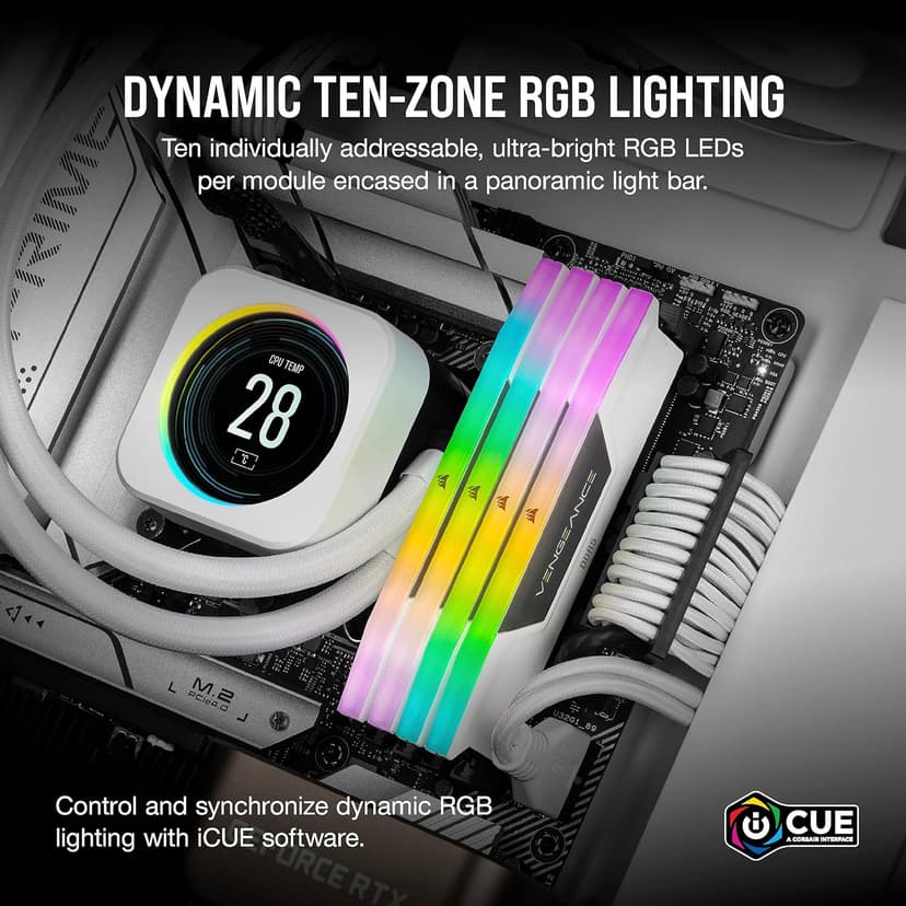 CORSAIR VENGEANCE RGB DDR5 RAM 32GB (2x16GB) 6000MHz CL36-44-44-96 1.35V Intel XMP 3.0 Desktop Computer Memory - White (CMH32GX5M2E6000C36W)