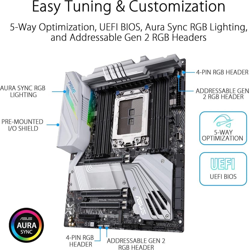 ASUS Prime TRX40-Pro S AMD sTRX4 3rd Gen Ryzen Threadripper ATX Content Creation Motherboard (16 Power Stages, PCIe 4.0, DDR4, Triple M.2, Gigabit LAN, Aura Sync RGB).